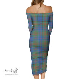 Stewart of Appin Hunting Ancient Tartan Off Shoulder Lady Dress Tartan Plaid Long Dress - ScotsTee Shop