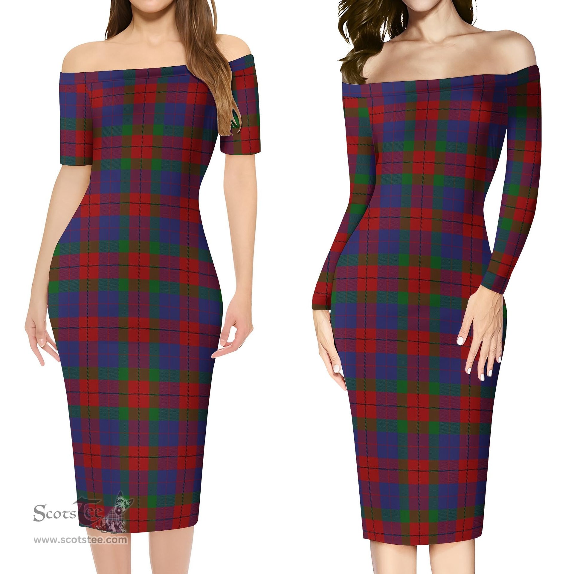 Skene of Cromar Tartan Off Shoulder Lady Dress Tartan Plaid Long Dress - ScotsTee Shop