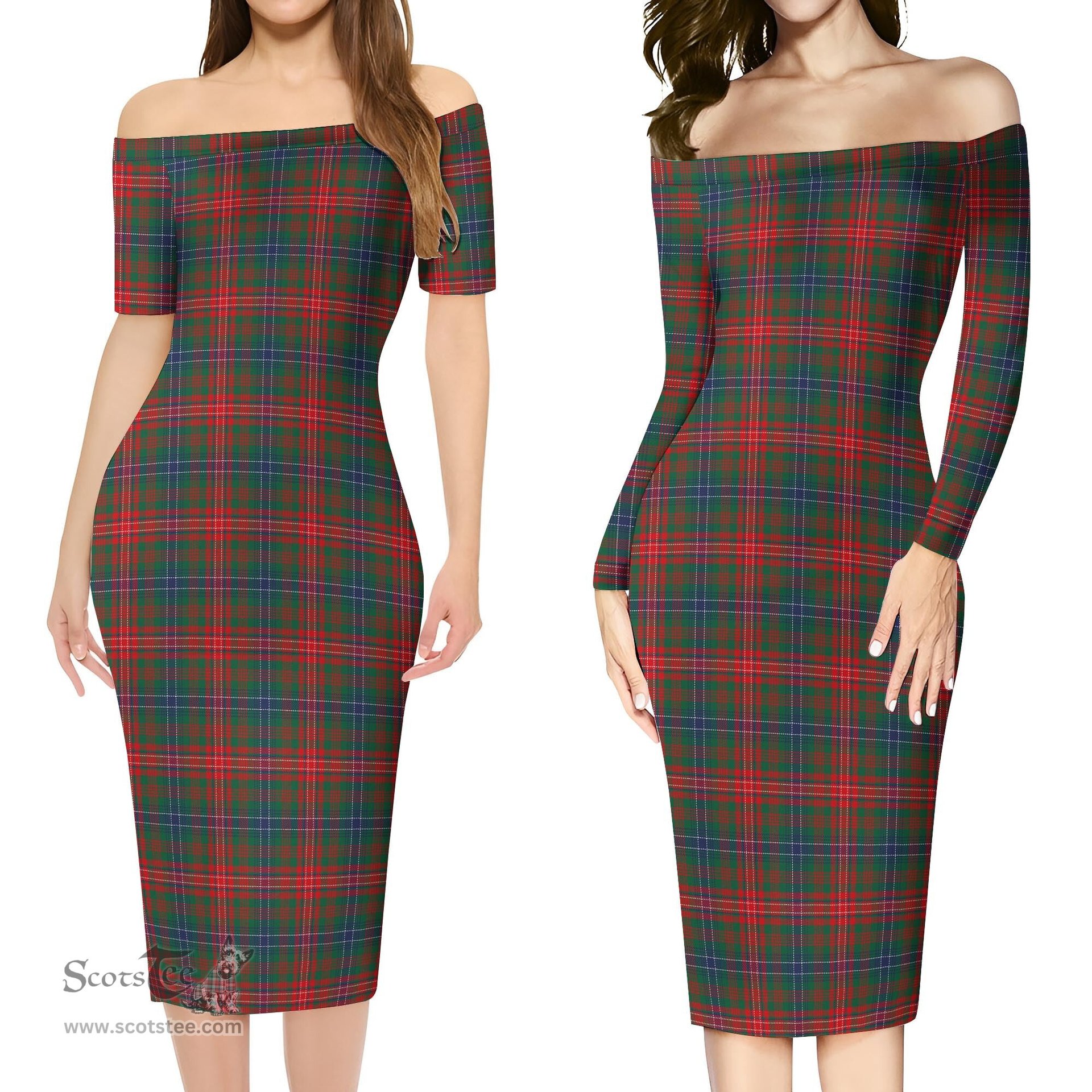 Wilson Modern Tartan Off Shoulder Lady Dress Tartan Plaid Long Dress - ScotsTee Shop