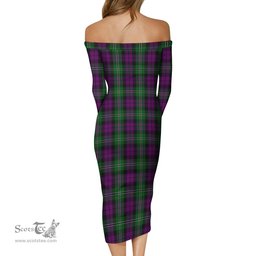 Wilson Tartan Off Shoulder Lady Dress Tartan Plaid Long Dress - ScotsTee Shop