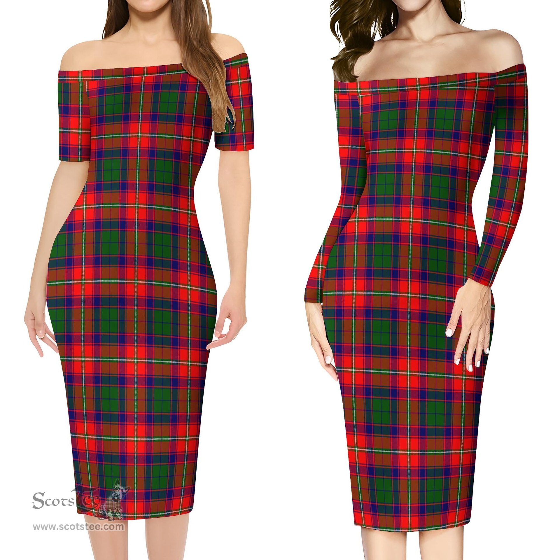 Wauchope Tartan Off Shoulder Lady Dress Tartan Plaid Long Dress - ScotsTee Shop
