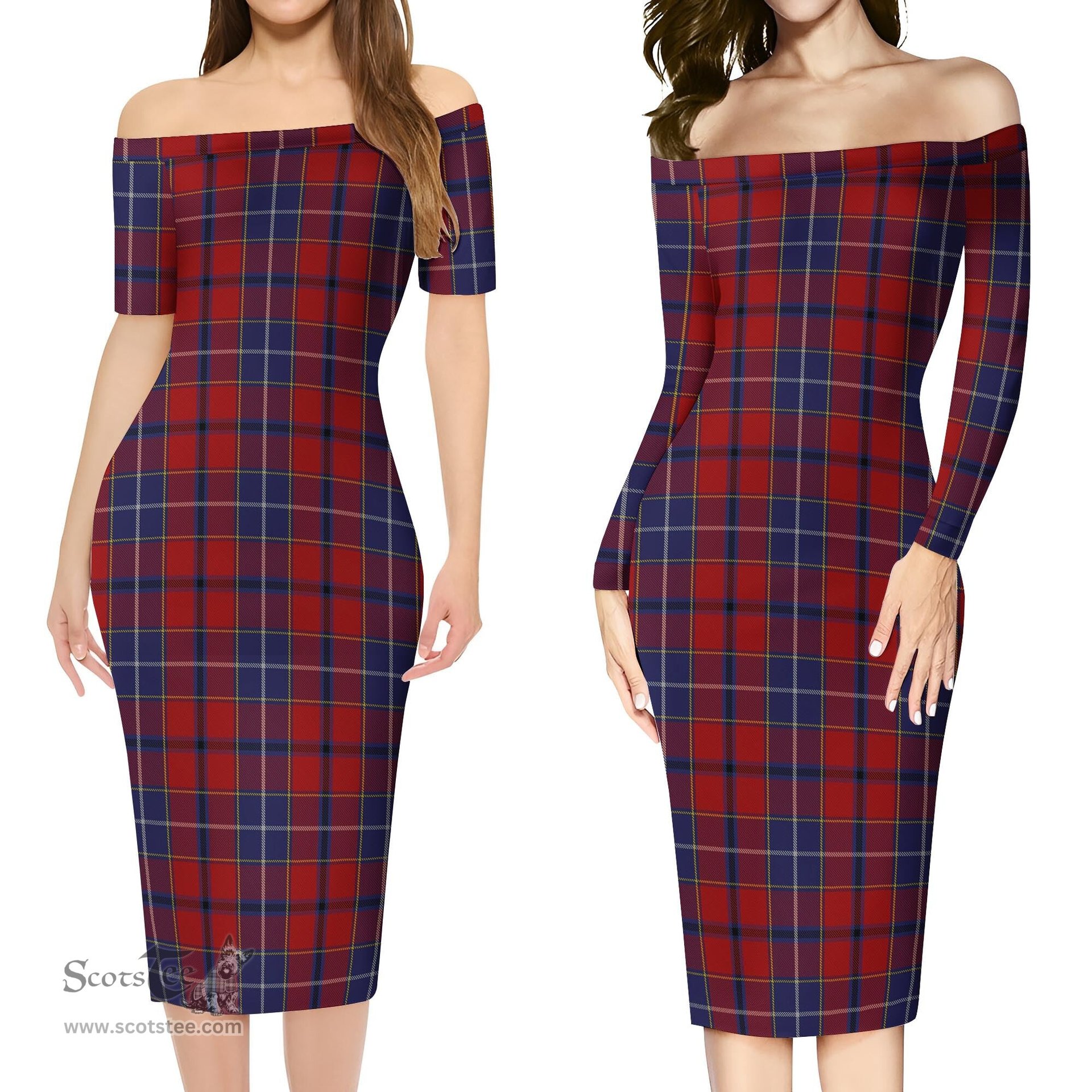 Wishart Dress Tartan Off Shoulder Lady Dress Tartan Plaid Long Dress - ScotsTee Shop
