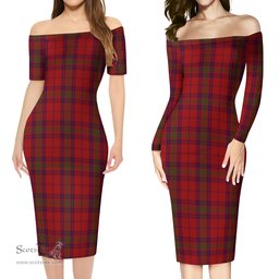 Ross Old Tartan Off Shoulder Lady Dress Tartan Plaid Long Dress - ScotsTee Shop