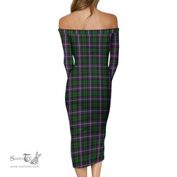 Russell Tartan Off Shoulder Lady Dress Tartan Plaid Long Dress - ScotsTee Shop