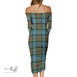 Walkinshaw Tartan Off Shoulder Lady Dress Tartan Plaid Long Dress - ScotsTee Shop