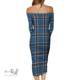 Thomson Dress Blue Tartan Off Shoulder Lady Dress Tartan Plaid Long Dress - ScotsTee Shop