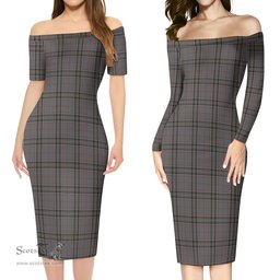 Stewart Grey Tartan Off Shoulder Lady Dress Tartan Plaid Long Dress - ScotsTee Shop