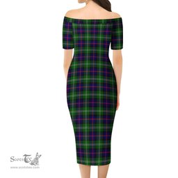 Sutherland Modern Tartan Off Shoulder Lady Dress Tartan Plaid Long Dress - ScotsTee Shop