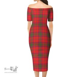 Ross Modern Tartan Off Shoulder Lady Dress Tartan Plaid Long Dress - ScotsTee Shop