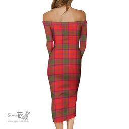Ross Modern Tartan Off Shoulder Lady Dress Tartan Plaid Long Dress - ScotsTee Shop