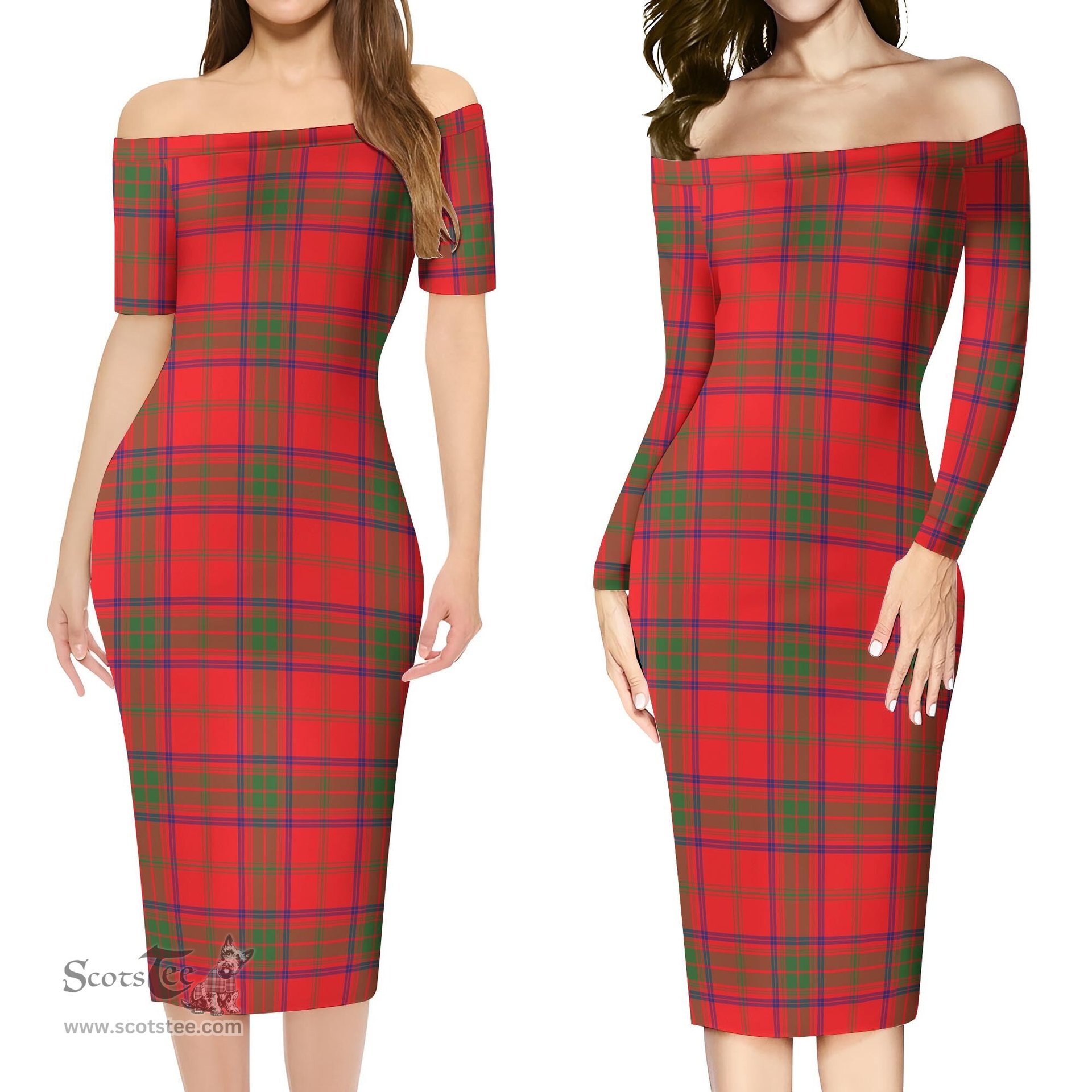 Ross Modern Tartan Off Shoulder Lady Dress Tartan Plaid Long Dress - ScotsTee Shop