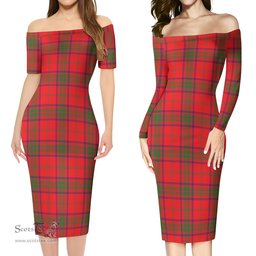 Ross Modern Tartan Off Shoulder Lady Dress Tartan Plaid Long Dress - ScotsTee Shop