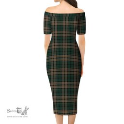 Sackett Tartan Off Shoulder Lady Dress Tartan Plaid Long Dress - ScotsTee Shop