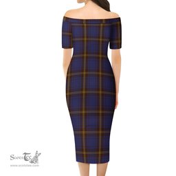 Sligo County Ireland Tartan Off Shoulder Lady Dress Tartan Plaid Long Dress - ScotsTee Shop
