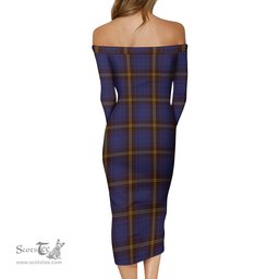 Sligo County Ireland Tartan Off Shoulder Lady Dress Tartan Plaid Long Dress - ScotsTee Shop