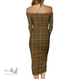 Scott Brown Modern Tartan Off Shoulder Lady Dress Tartan Plaid Long Dress - ScotsTee Shop