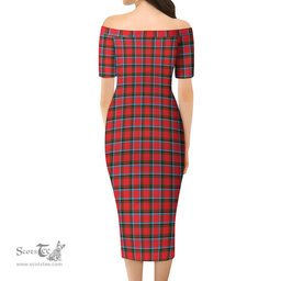 Sinclair Modern Tartan Off Shoulder Lady Dress Tartan Plaid Long Dress - ScotsTee Shop