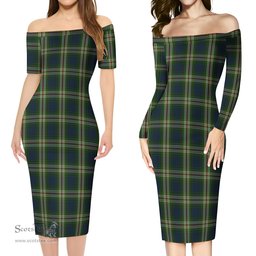 Todd Tartan Off Shoulder Lady Dress Tartan Plaid Long Dress - ScotsTee Shop