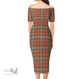 Scott Ancient Tartan Off Shoulder Lady Dress Tartan Plaid Long Dress - ScotsTee Shop