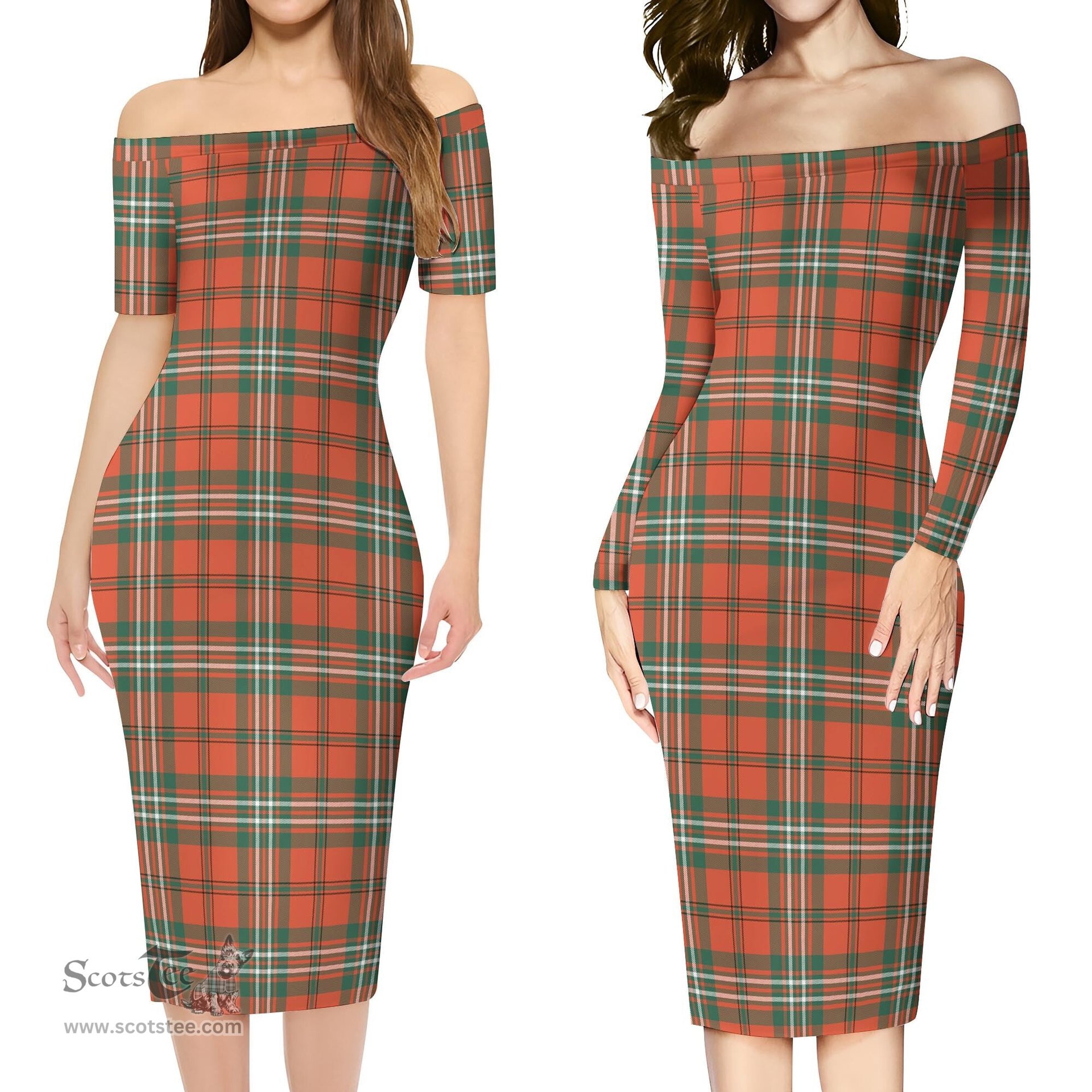 Scott Ancient Tartan Off Shoulder Lady Dress Tartan Plaid Long Dress - ScotsTee Shop