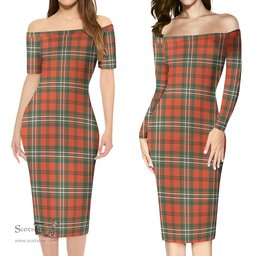 Scott Ancient Tartan Off Shoulder Lady Dress Tartan Plaid Long Dress - ScotsTee Shop
