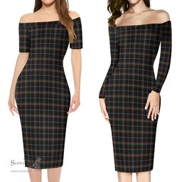 Stott Tartan Off Shoulder Lady Dress Tartan Plaid Long Dress - ScotsTee Shop