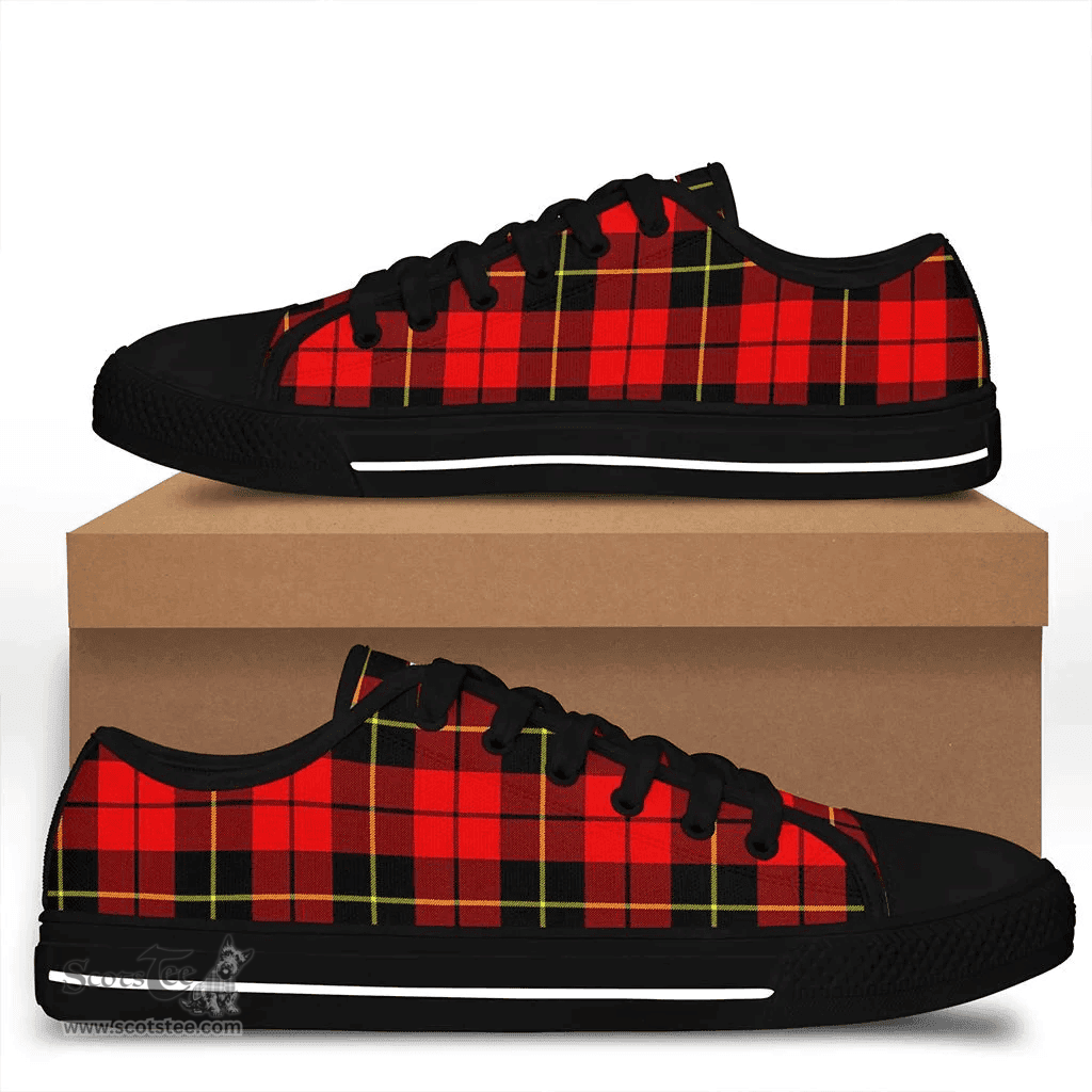 Scottish Wallace Hunting - Red Clan Tartan Low Top Shoes - Crest Classic Scottish Plaid Tartan Plaid