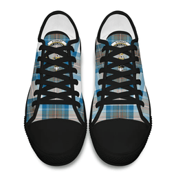 Scottish Stewart Muted Blue Clan Tartan Low Top Shoes - Crest Classic Scottish Plaid Tartan Plaid