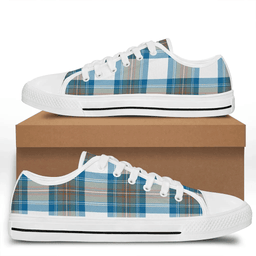 Scottish Stewart Muted Blue Clan Tartan Low Top Shoes - Crest Classic Scottish Plaid Tartan Plaid