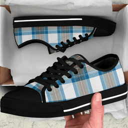 Scottish Stewart Muted Blue Clan Tartan Low Top Shoes - Crest Classic Scottish Plaid Tartan Plaid
