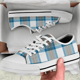Scottish Stewart Muted Blue Clan Tartan Low Top Shoes - Crest Classic Scottish Plaid Tartan Plaid
