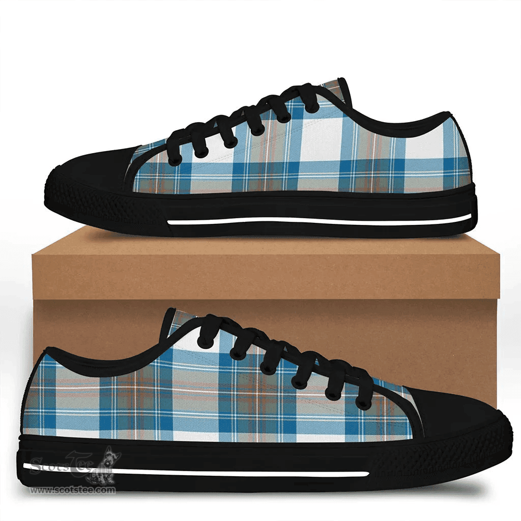 Scottish Stewart Muted Blue Clan Tartan Low Top Shoes - Crest Classic Scottish Plaid Tartan Plaid