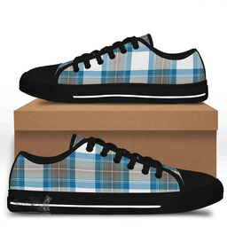 Scottish Stewart Muted Blue Clan Tartan Low Top Shoes - Crest Classic Scottish Plaid Tartan Plaid