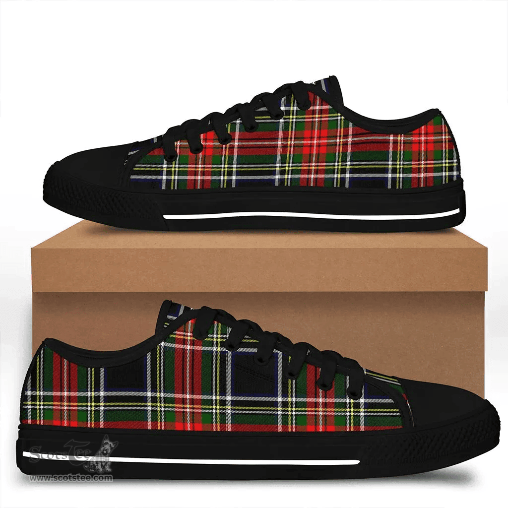 Scottish Stewart Black Clan Tartan Low Top Shoes - Crest Classic Scottish Plaid Tartan Plaid