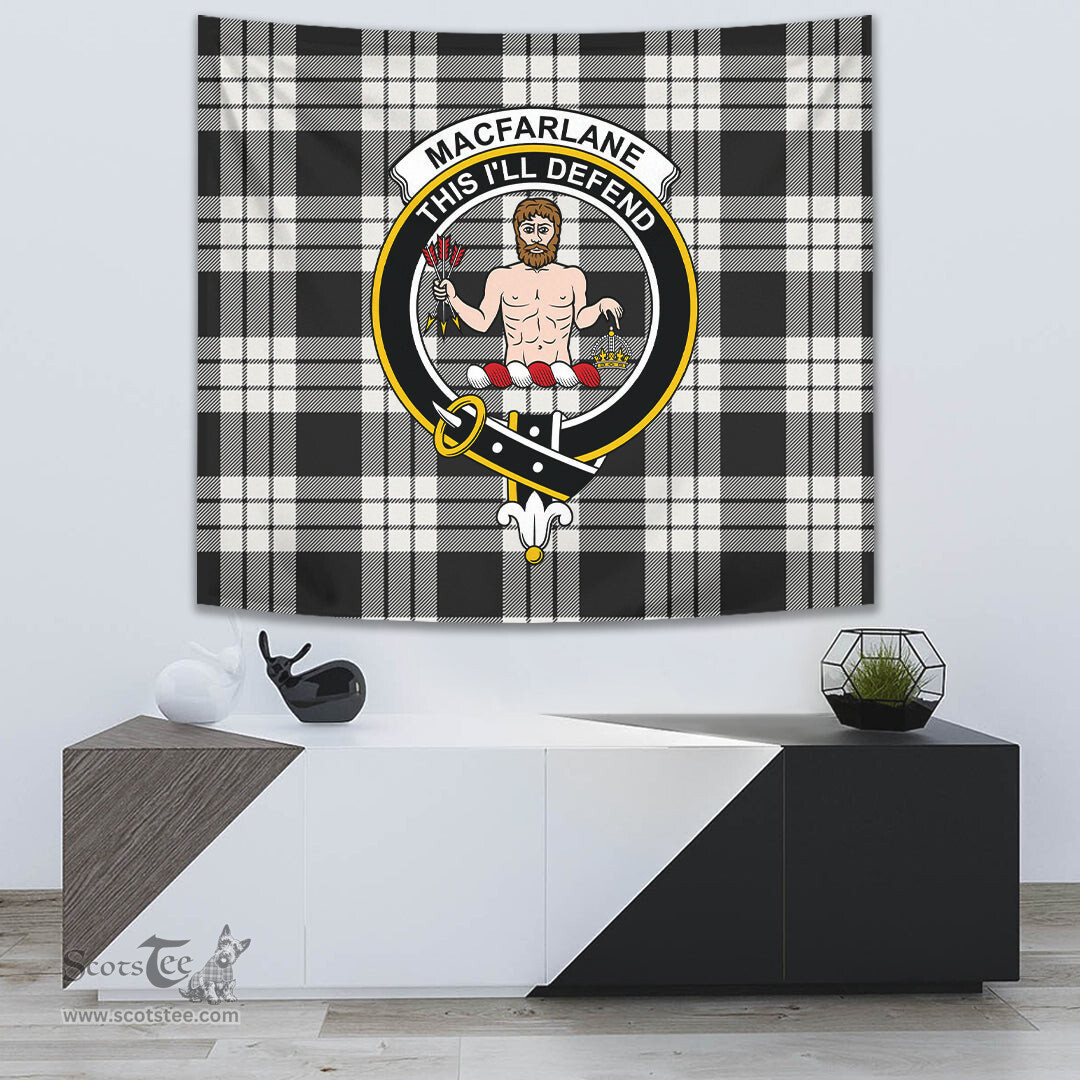 MacFarlane Black & White Ancient Tartan Home Decor Scottish Plaid Tartan Crest Tapestry ScotsTee