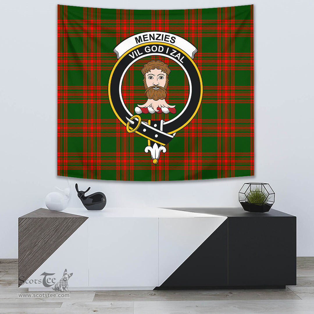 Menzies Green Modern Tartan Home Decor Scottish Plaid Tartan Crest Tapestry ScotsTee