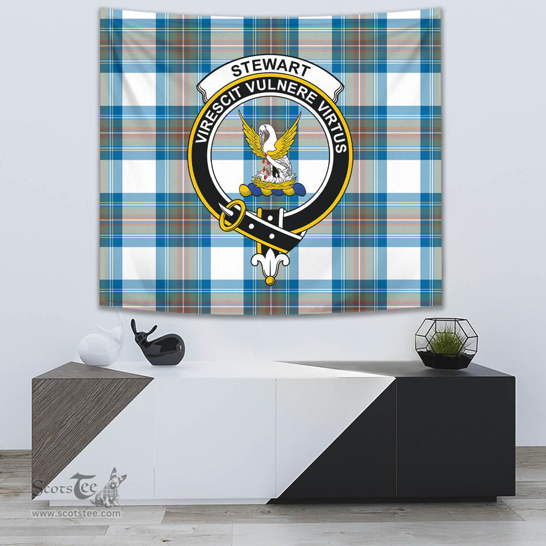 Stewart Muted Blue Tartan Home Decor Scottish Plaid Tartan Crest Tapestry ScotsTee