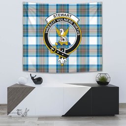 Stewart Muted Blue Tartan Home Decor Scottish Plaid Tartan Crest Tapestry ScotsTee