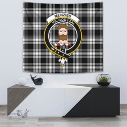 Menzies Black & White Modern Tartan Home Decor Scottish Plaid Tartan Crest Tapestry ScotsTee