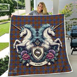 Scottish Bethune Clan Badge Tartan Royal Scottish Unicorn Tartan Quilt