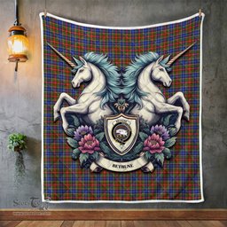 Scottish Bethune Clan Badge Tartan Royal Scottish Unicorn Tartan Quilt