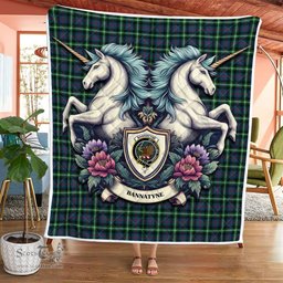 Scottish Bannatyne Clan Badge Tartan Royal Scottish Unicorn Tartan Quilt