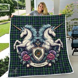 Scottish Bannatyne Clan Badge Tartan Royal Scottish Unicorn Tartan Quilt