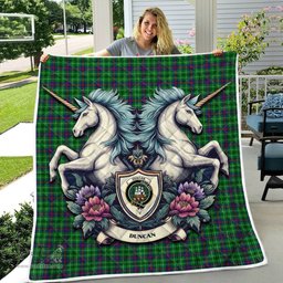 Scottish Duncan Clan Badge Tartan Royal Scottish Unicorn Tartan Quilt