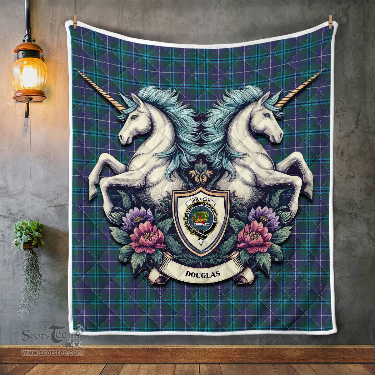 Scottish Douglas Clan Badge Tartan Royal Scottish Unicorn Tartan Quilt