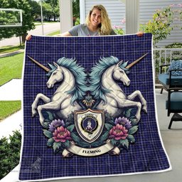 Scottish Fleming Clan Badge Tartan Royal Scottish Unicorn Tartan Quilt