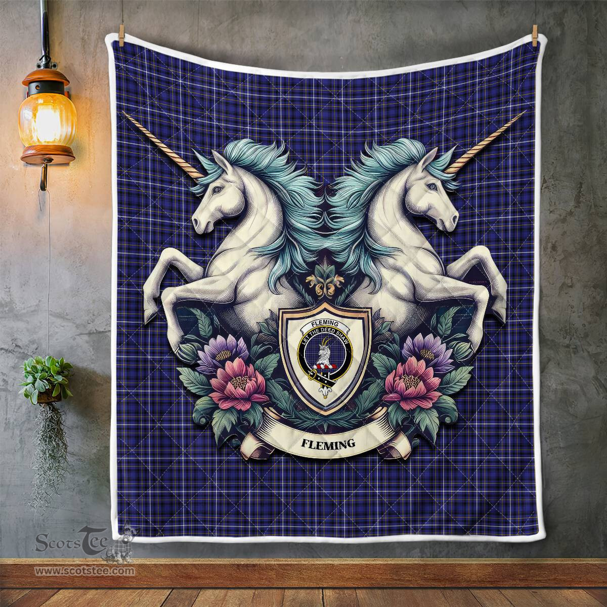 Scottish Fleming Clan Badge Tartan Royal Scottish Unicorn Tartan Quilt