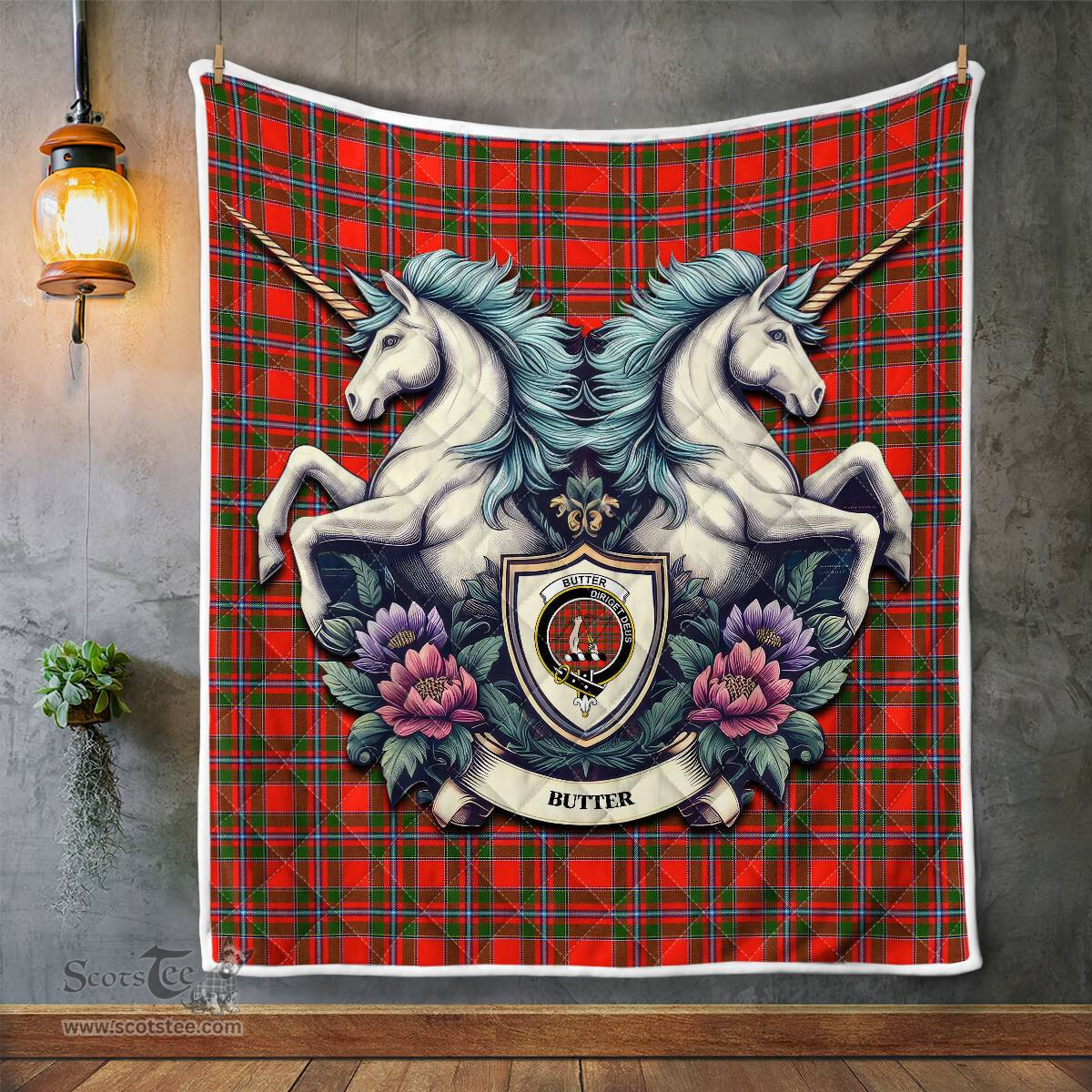 Scottish Butter Clan Badge Tartan Royal Scottish Unicorn Tartan Quilt