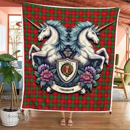 Scottish Chisholm Clan Badge Tartan Royal Scottish Unicorn Tartan Quilt