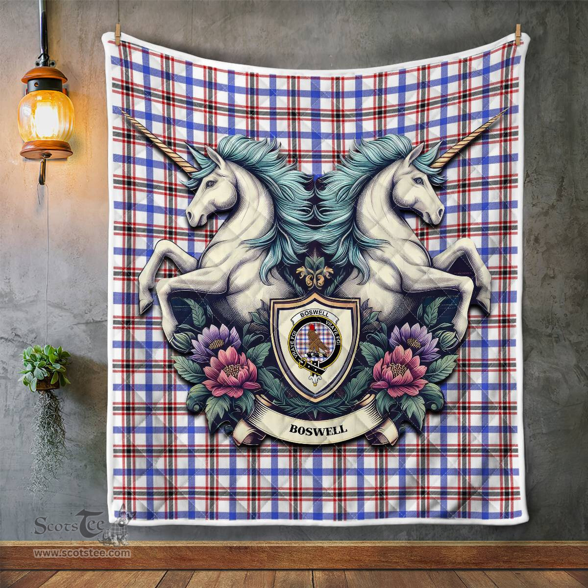 Scottish Boswell Clan Badge Tartan Royal Scottish Unicorn Tartan Quilt